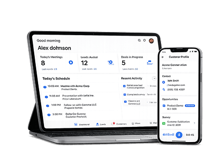 Sales rep on tablet and phone